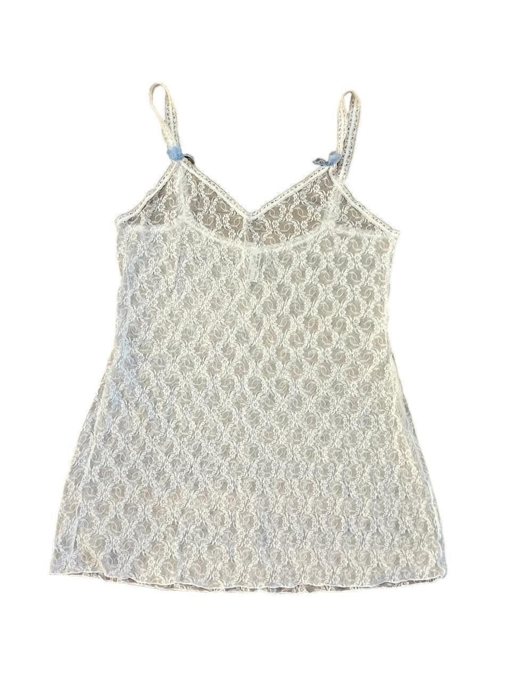 B. Tempted Wacoal Women’s White Sheer Lace Mini Slip Dress w Blue Bow Size XL